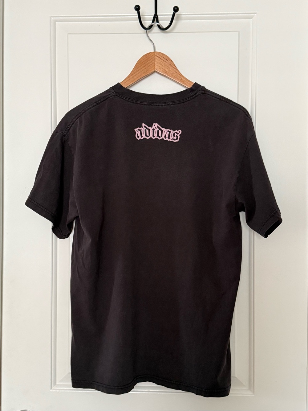 adidas Black Short Sleeve Tee with Pink Outline Logo - Picture 2 of 5